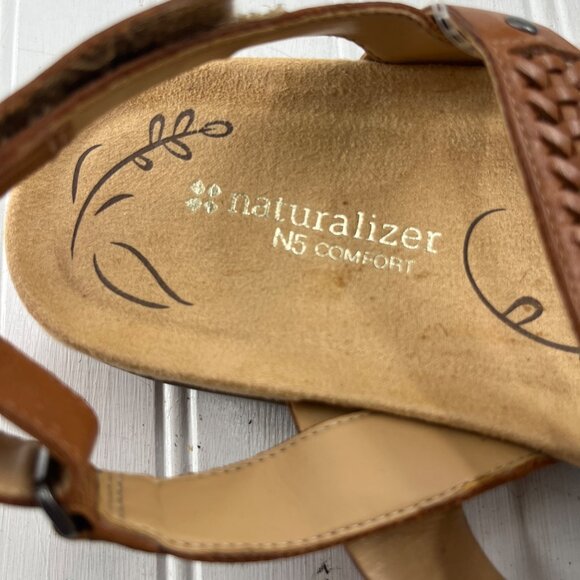 Naturalizer‎ N5 Comfort Eliora Sandals Size 10W Brown Leather Upper Ankle Strap - Picture 2 of 4